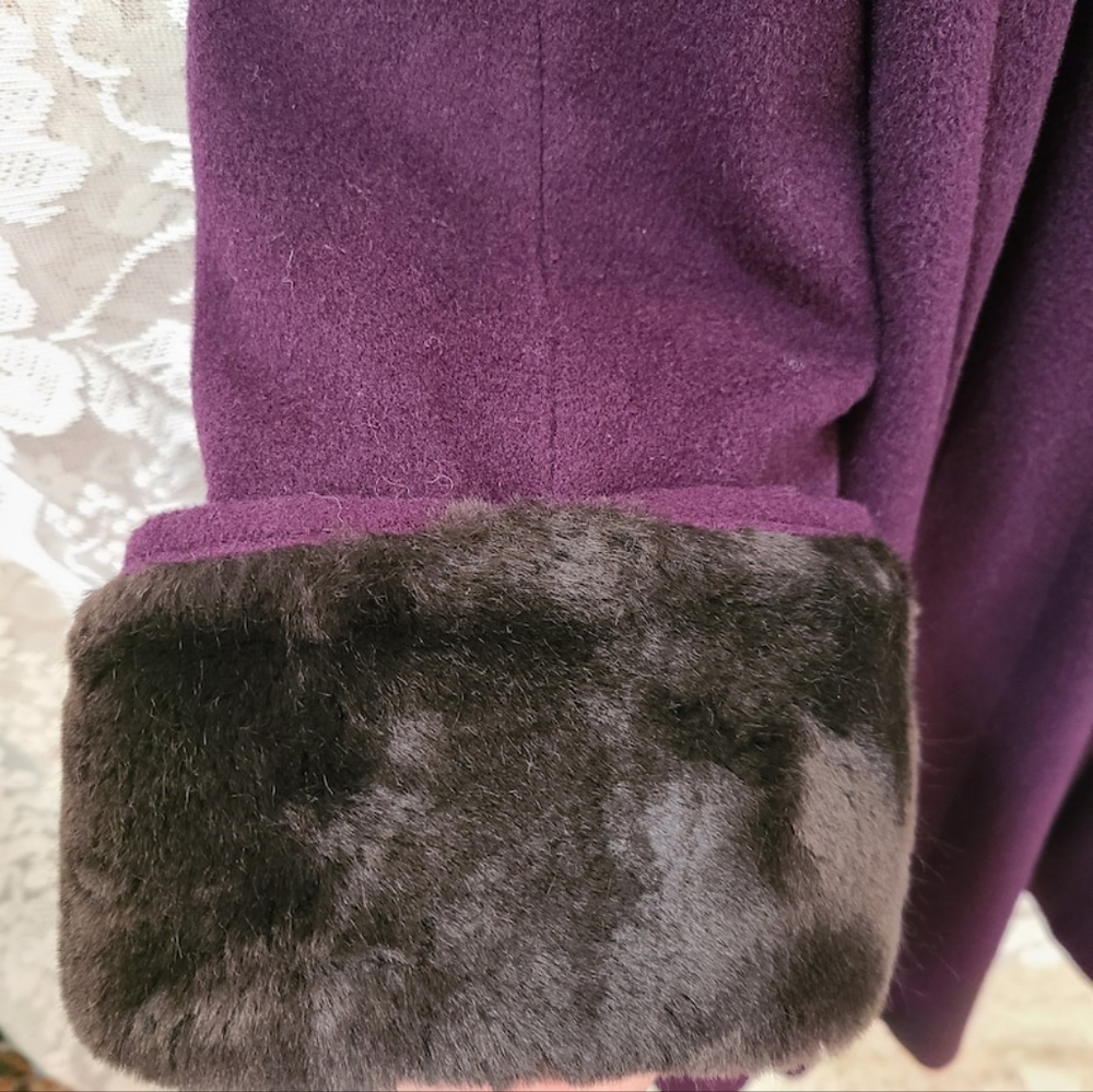 Vintage 90's Searle Blatt Studio Swing Coat Dark Purple Eggplant Wool Coat - Picture 6 of 10